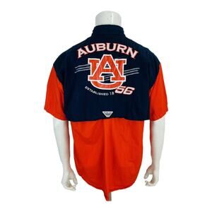 Columbia PFG Mens L Auburn University AU Orange Blue Vented Hiking Fishing Shirt